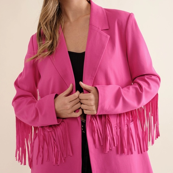 NEW! Blue B Double Breasted Fringe Blazer, Box Cut Y2K Retro D. Gibson Style SML - Picture 6 of 9